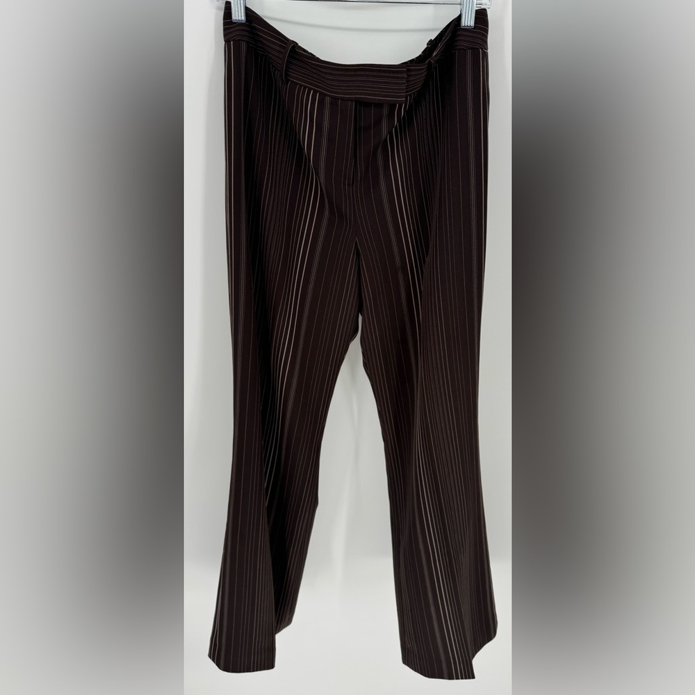 Larry Levine Classics Brown Flare Striped Relaxed fit Dress Pant